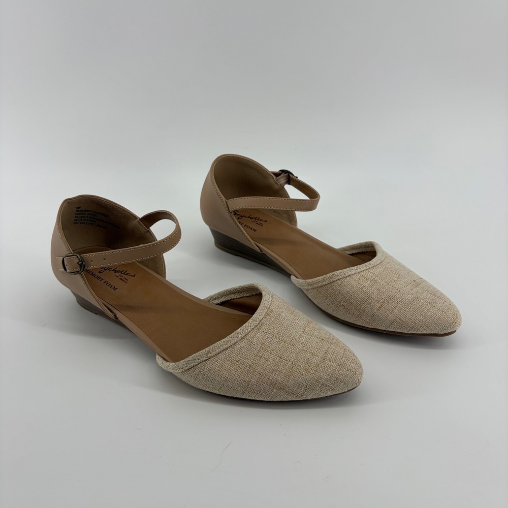 Seychelles Womens 9W Tan Wedge Tulip d'Orsay Pointed Toe Ankle Strap Shoes